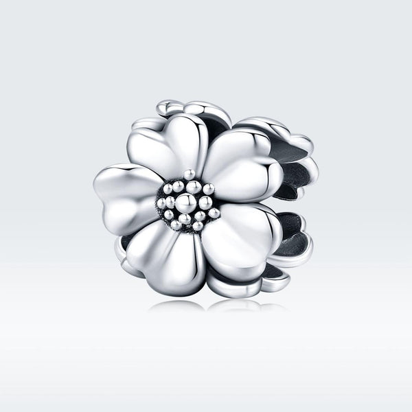 Flower Sterling Silver Bead Charm Bracelet Necklace Pendant