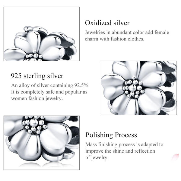 Flower Sterling Silver Bead Charm Bracelet Necklace Pendant