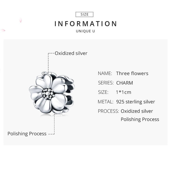 Flower Sterling Silver Bead Charm Bracelet Necklace Pendant
