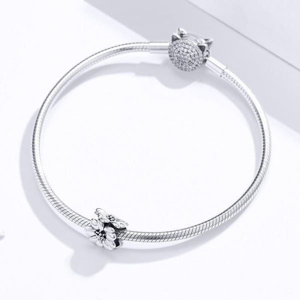 Flower Sterling Silver Bead Charm Bracelet Necklace Pendant