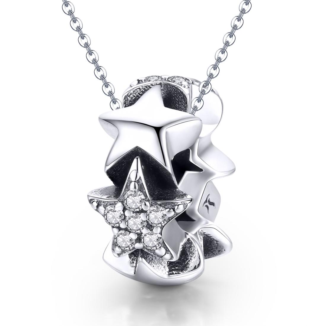 Stars Sterling Silver Zircon CZ Spacer Bead Charm Bracelet Necklace