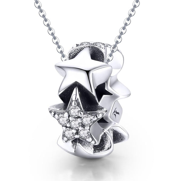 Stars Sterling Silver Zircon CZ Spacer Bead Charm Bracelet Necklace