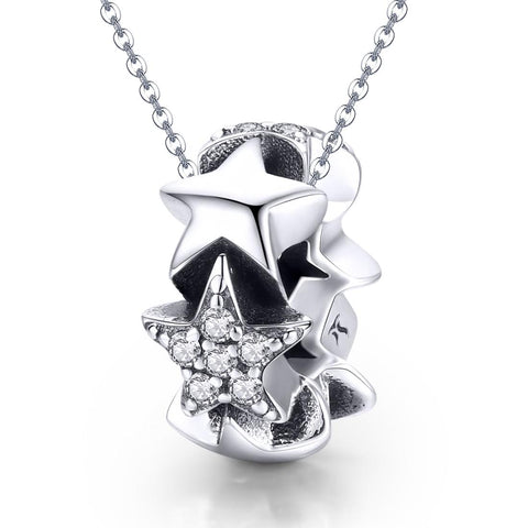 Stars Sterling Silver Zircon CZ Spacer Bead Charm Bracelet Necklace
