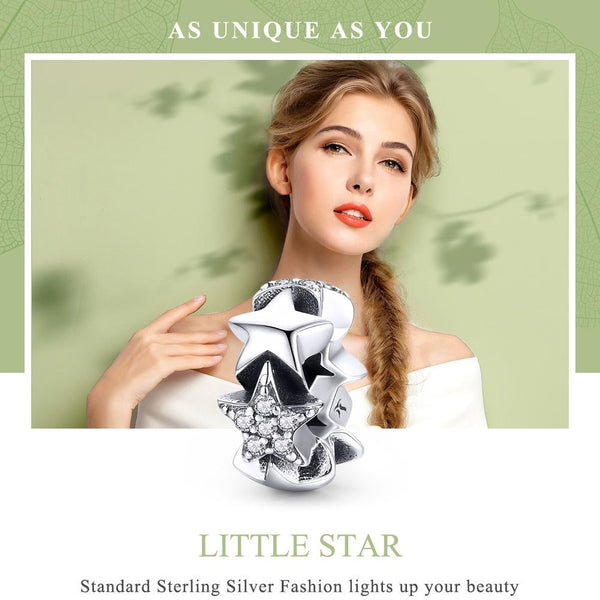 Stars Sterling Silver Zircon CZ Spacer Bead Charm Bracelet Necklace