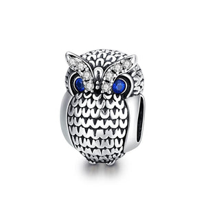 Owl Sterling Silver Zircon CZ Bead Charm Pendant Bracelet Necklace