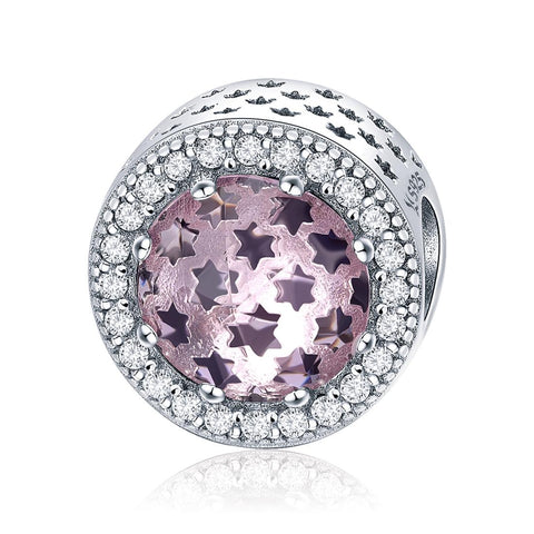 Pink Purple Starry Sky Sterling Silver Zircon CZ Bead Charm Bracelet Necklace