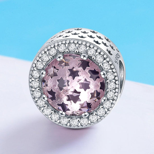 Pink Purple Starry Sky Sterling Silver Zircon CZ Bead Charm Bracelet Necklace