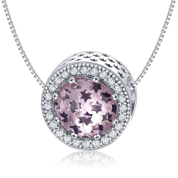 Pink Purple Starry Sky Sterling Silver Zircon CZ Bead Charm Bracelet Necklace