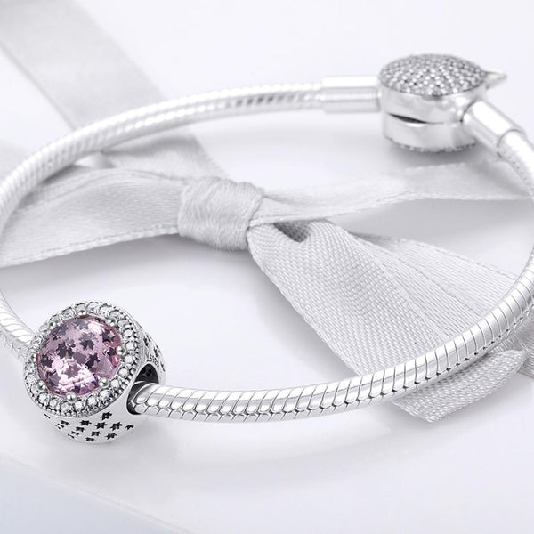 Pink Purple Starry Sky Sterling Silver Zircon CZ Bead Charm Bracelet Necklace