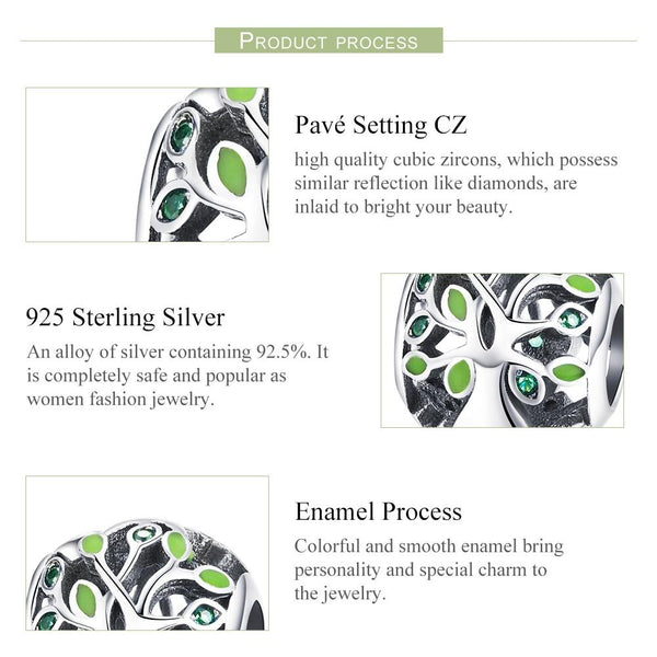 Tree Of Life Sterling Silver CZ Spacer Bead Charm Bracelet Necklace Pendant