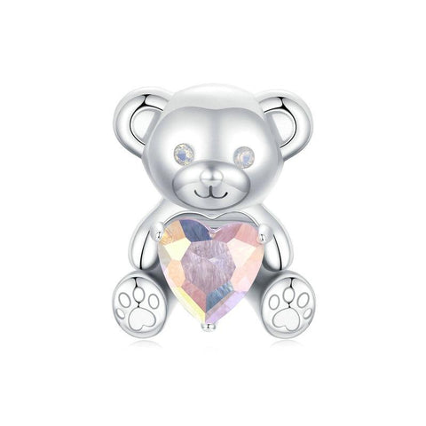 Valentine Love Heart Bear Sterling Silver Bead Charm Bracelet Necklace Pendant