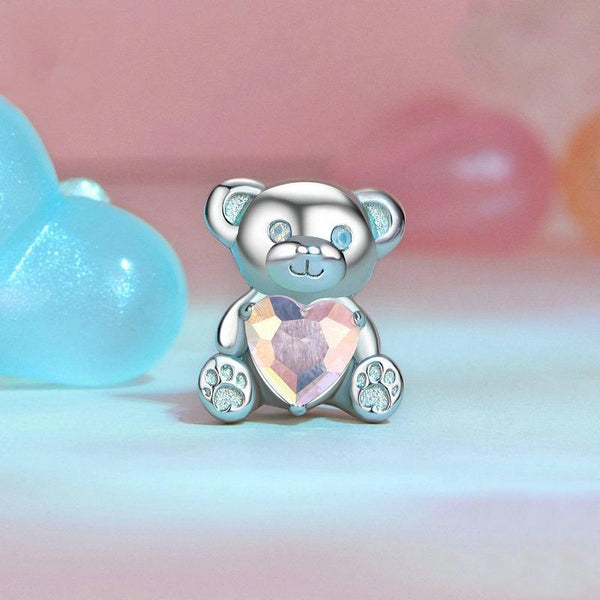 Valentine Love Heart Bear Sterling Silver Bead Charm Bracelet Necklace Pendant