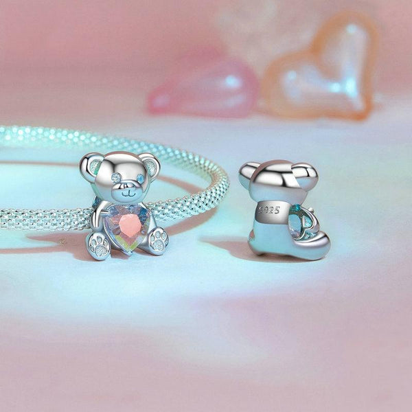 Valentine Love Heart Bear Sterling Silver Bead Charm Bracelet Necklace Pendant
