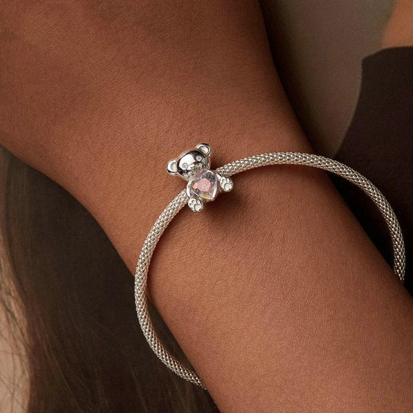 Valentine Love Heart Bear Sterling Silver Bead Charm Bracelet Necklace Pendant