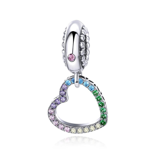 Rainbow Heart Sterling Silver Crystal Zircon CZ Bead Charm Bracelet Necklace