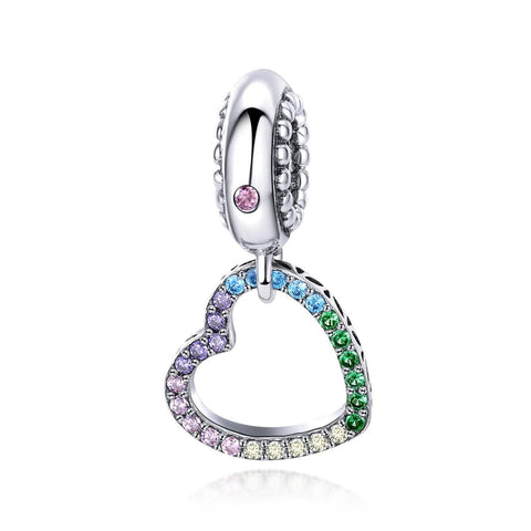 Rainbow Heart Sterling Silver Crystal Zircon CZ Bead Charm Bracelet Necklace
