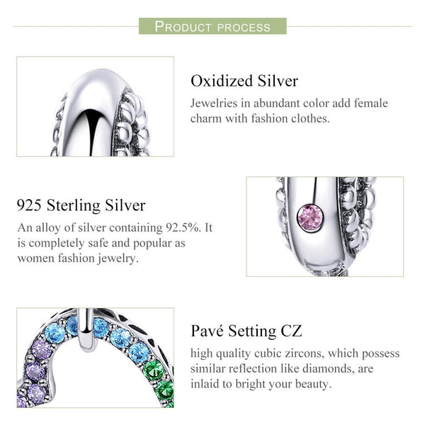 Rainbow Heart Sterling Silver Crystal Zircon CZ Bead Charm Bracelet Necklace