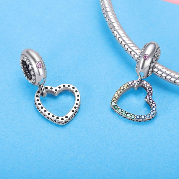 Rainbow Heart Sterling Silver Crystal Zircon CZ Bead Charm Bracelet Necklace