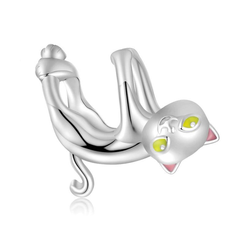 Cat Enamel Sterling Silver Bead Charm Pendant Bracelet Necklace