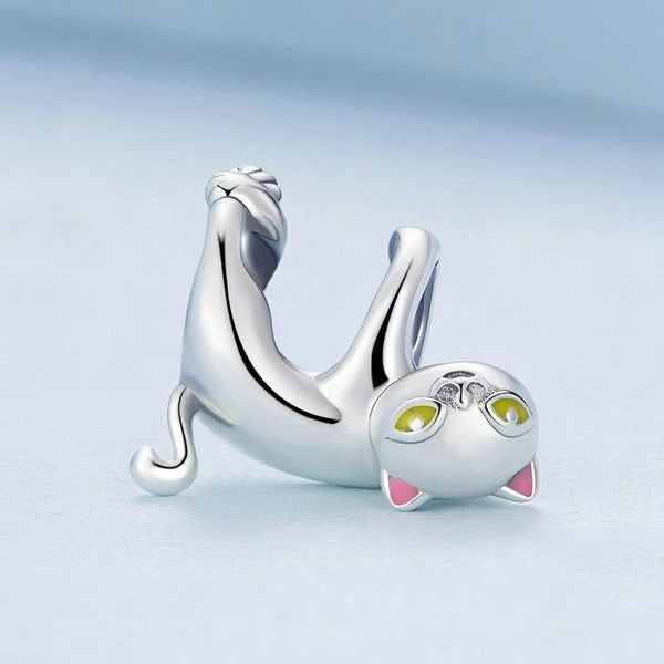 Cat Enamel Sterling Silver Bead Charm Pendant Bracelet Necklace