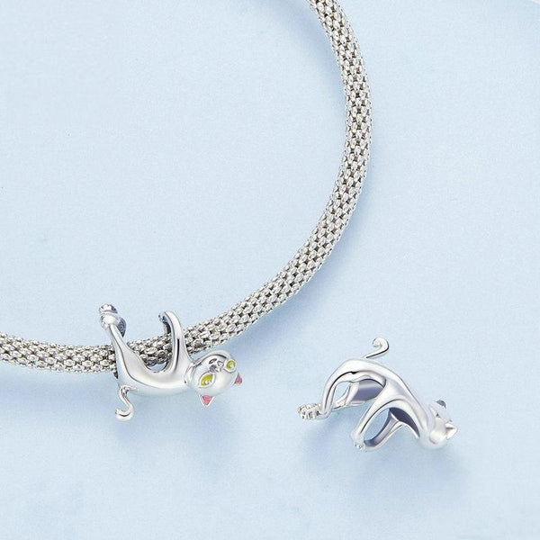 Cat Enamel Sterling Silver Bead Charm Pendant Bracelet Necklace