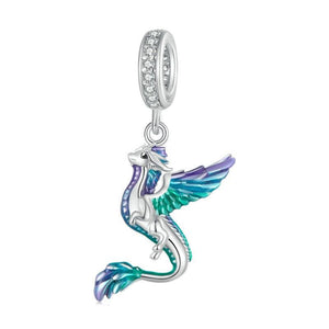 Flying Dragon Enamel Sterling Silver CZ Bead Charm Bracelet Necklace Pendant