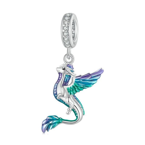 Flying Dragon Enamel Sterling Silver CZ Bead Charm Bracelet Necklace Pendant