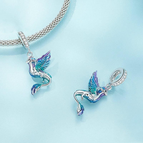 Flying Dragon Enamel Sterling Silver CZ Bead Charm Bracelet Necklace Pendant