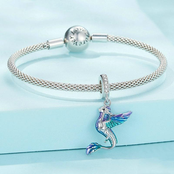 Flying Dragon Enamel Sterling Silver CZ Bead Charm Bracelet Necklace Pendant