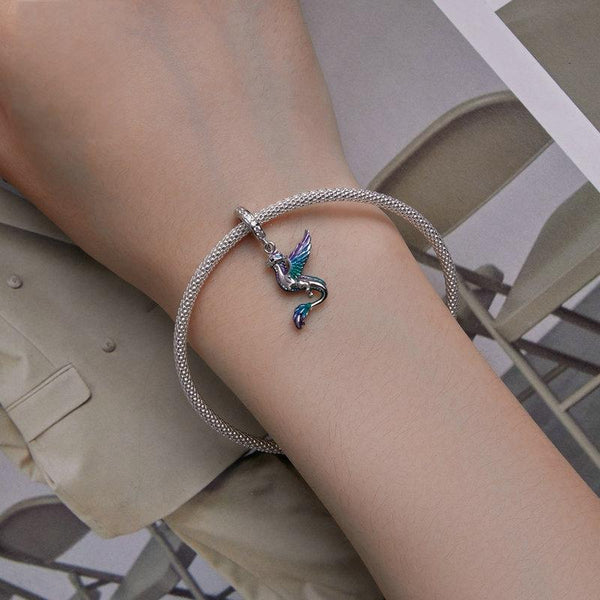 Flying Dragon Enamel Sterling Silver CZ Bead Charm Bracelet Necklace Pendant