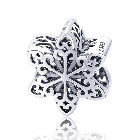 Snowflake Sterling Silver Bead Charm Pendant Bracelet Necklace