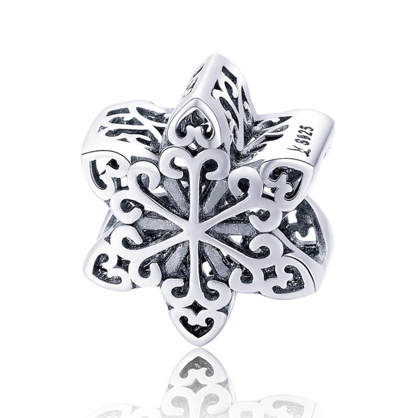 Snowflake Sterling Silver Bead Charm Pendant Bracelet Necklace