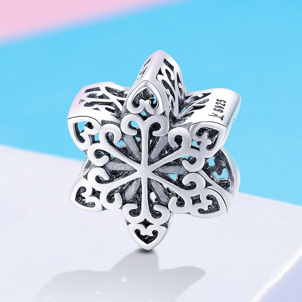 Snowflake Sterling Silver Bead Charm Pendant Bracelet Necklace