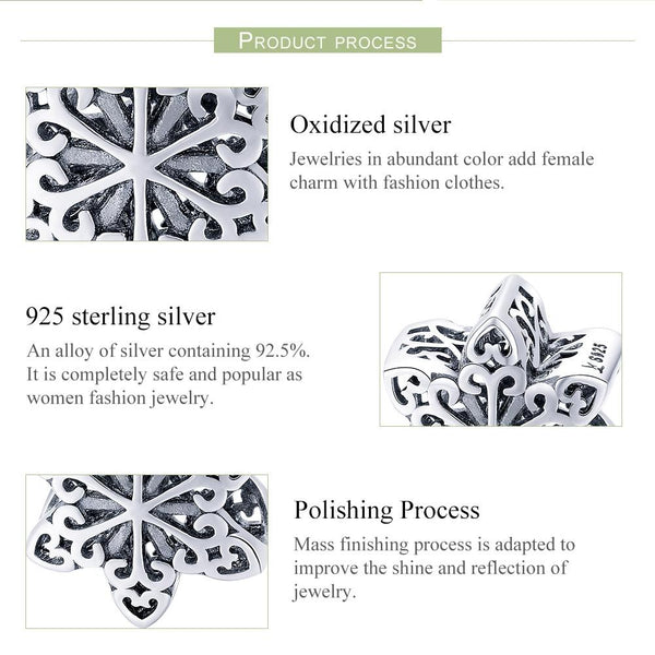 Snowflake Sterling Silver Bead Charm Pendant Bracelet Necklace