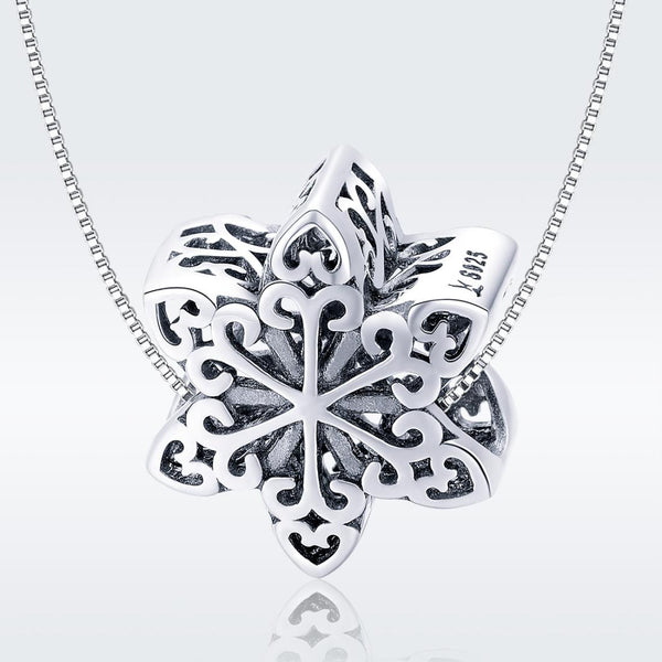 Snowflake Sterling Silver Bead Charm Pendant Bracelet Necklace