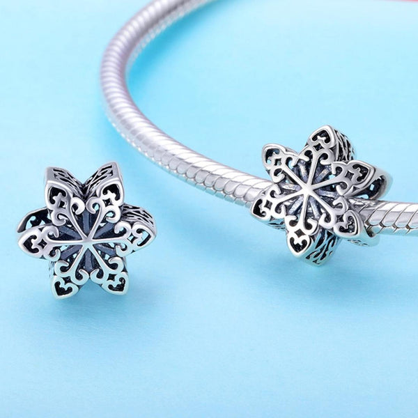 Snowflake Sterling Silver Bead Charm Pendant Bracelet Necklace