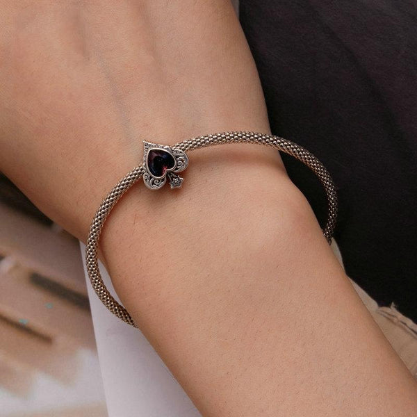 Spades Heart Sterling Silver Bead Charm Pendant Bracelet Necklace