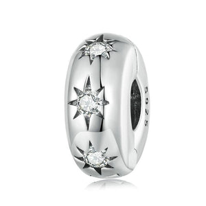 Star Sterling Silver Zircon CZ Spacer Bead Charm Bracelet Necklace Pendant