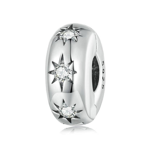 Star Sterling Silver Zircon CZ Spacer Bead Charm Bracelet Necklace Pendant