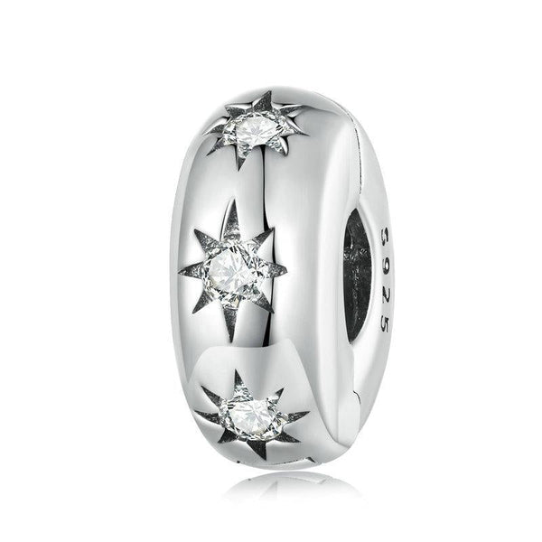 Star Sterling Silver Zircon CZ Spacer Bead Charm Bracelet Necklace Pendant