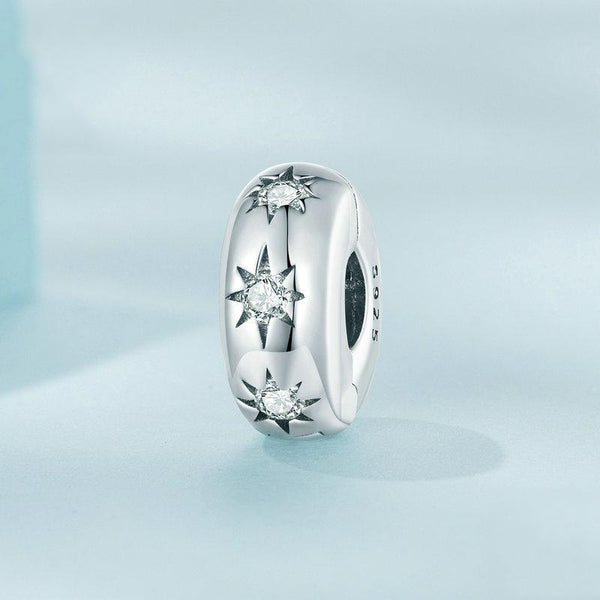 Star Sterling Silver Zircon CZ Spacer Bead Charm Bracelet Necklace Pendant