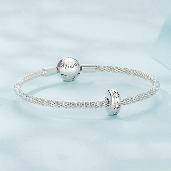 Star Sterling Silver Zircon CZ Spacer Bead Charm Bracelet Necklace Pendant