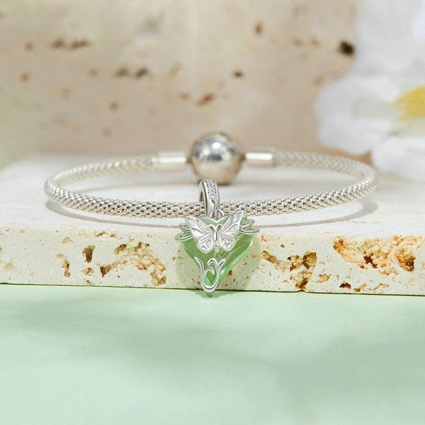 BUtterfly Green Glass Sterling Silver CZ Bead Charm Pendant Bracelet Necklace