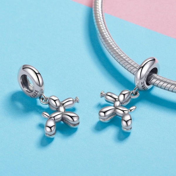 Balloon Dog Sterling Silver Bead Charm Bracelet Necklace