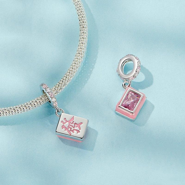 Mahjong Fortune Enamel Sterling Silver Bead Charm Bracelet Necklace Pendant