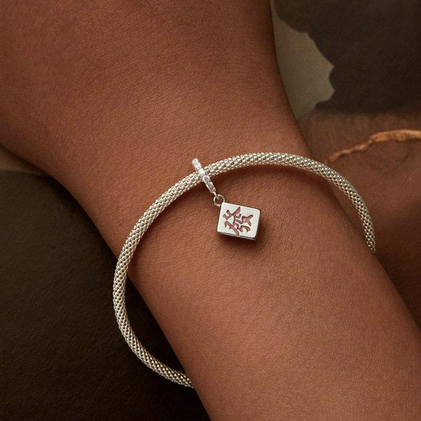 Mahjong Fortune Enamel Sterling Silver Bead Charm Bracelet Necklace Pendant