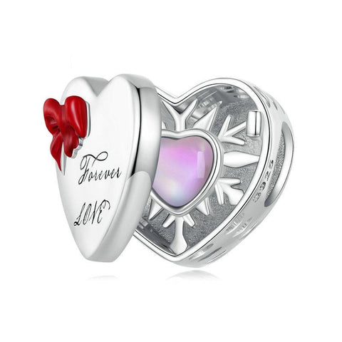 Forever Love Heart Locket Enamel Sterling Silver Bead Charm Bracelet Necklace