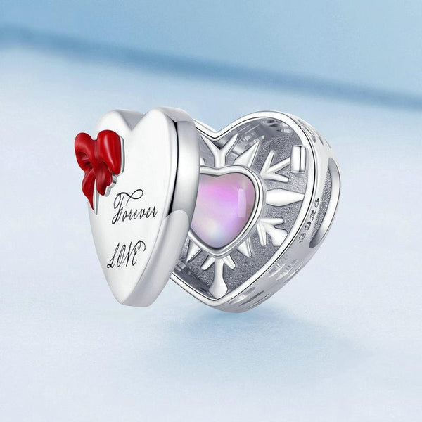 Forever Love Heart Locket Enamel Sterling Silver Bead Charm Bracelet Necklace