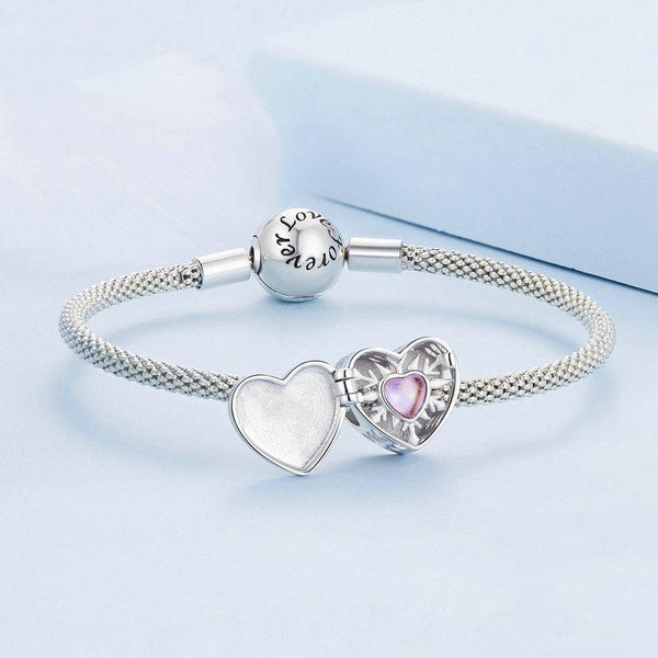 Forever Love Heart Locket Enamel Sterling Silver Bead Charm Bracelet Necklace