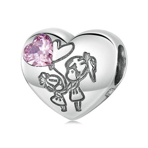Sisters Love Heart Enamel Sterling Silver CZ Bead Charm Pendant Bracelet Necklace